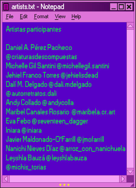 Artistas participantes Notepad with artist names and their Instagram handle